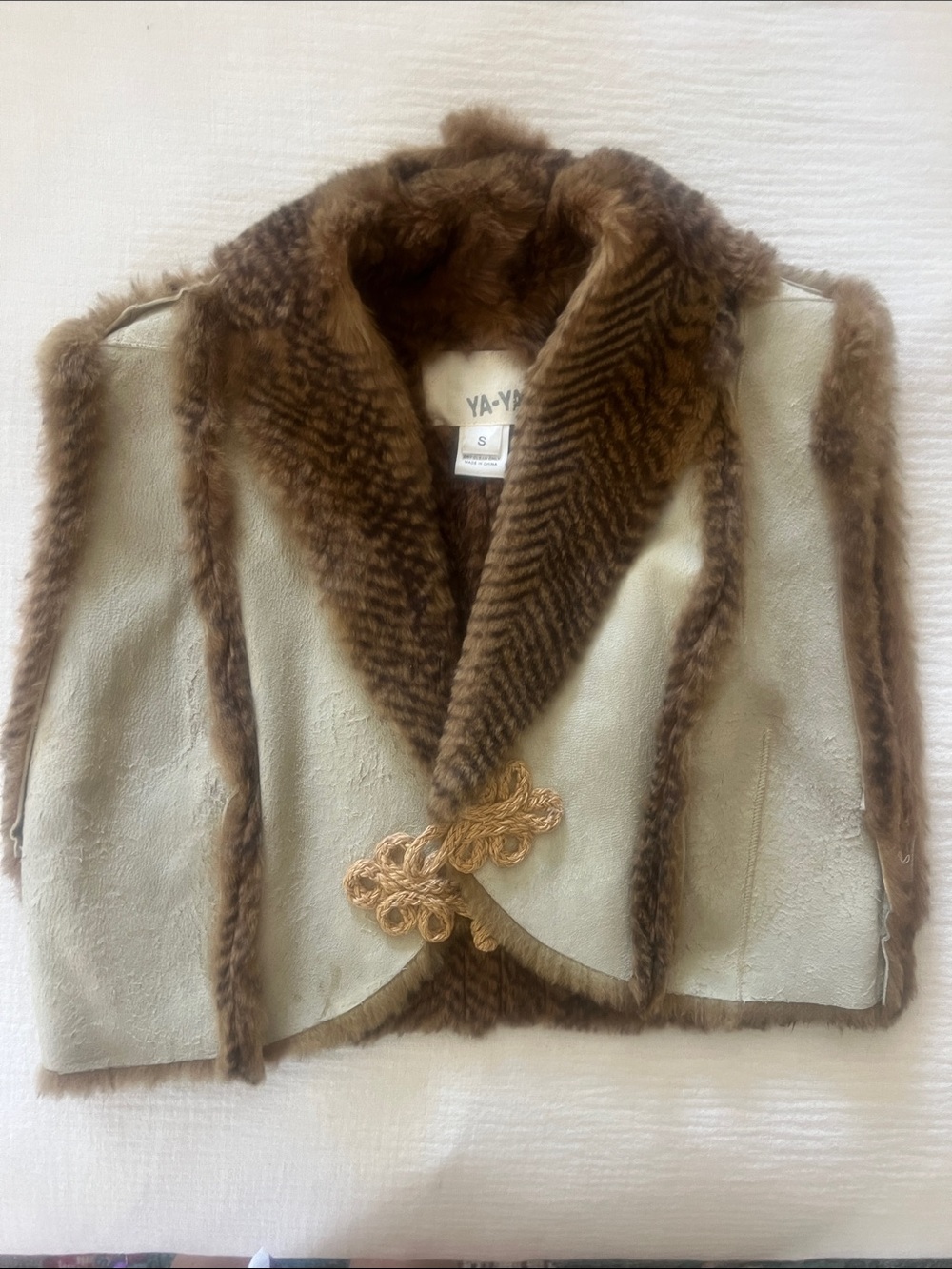 YA-YA Brown Fur-Trim Suede Vest